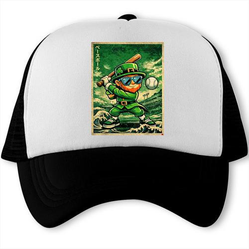 Leprechaun Playing Baseball Japanese Art St Patricks Day Trucker Cap - Sportilla