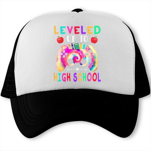 Leveled Up To High School Gaming Fun Back To School Tie Dye Trucker Cap - Savourry