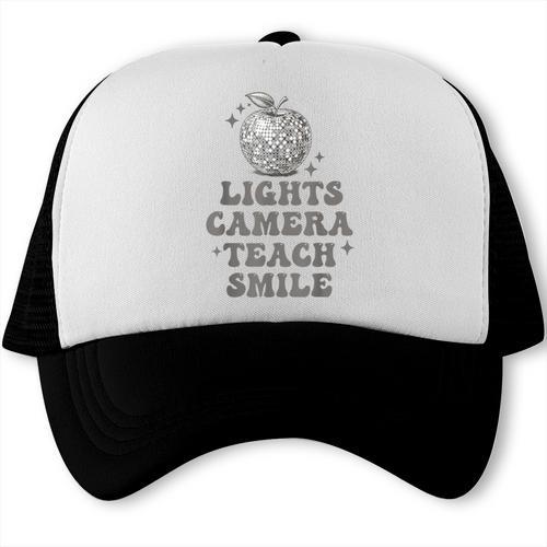 Lights Camera Teach Smile Disco-Ball Back To School Outfit Trucker Cap - Savourry