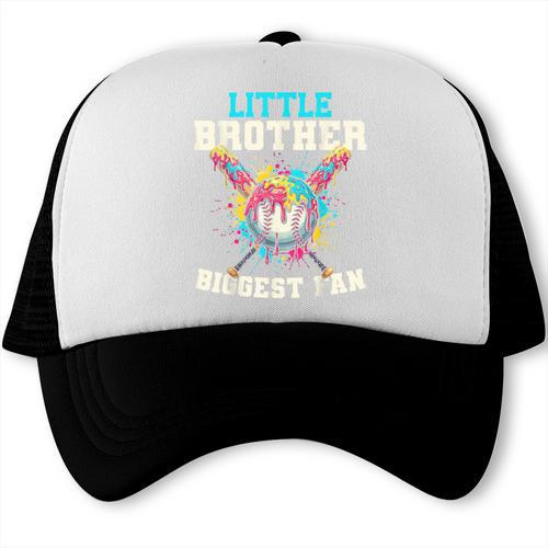 Little Brother Biggest Fan Baseball Cream Drip Crossed Bats Trucker Cap - Sportilla