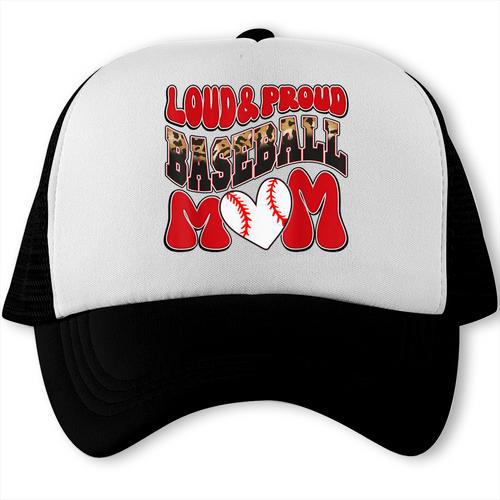 Loud Proud Baseball Mom Red Team Leopard Baseball Mom Squad Trucker Cap - Sportilla