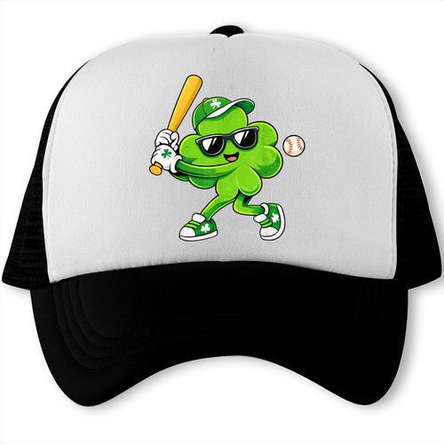 Lucky Shamrock Playing Baseball St Patrick's Kids Boys Trucker Cap - Sportilla
