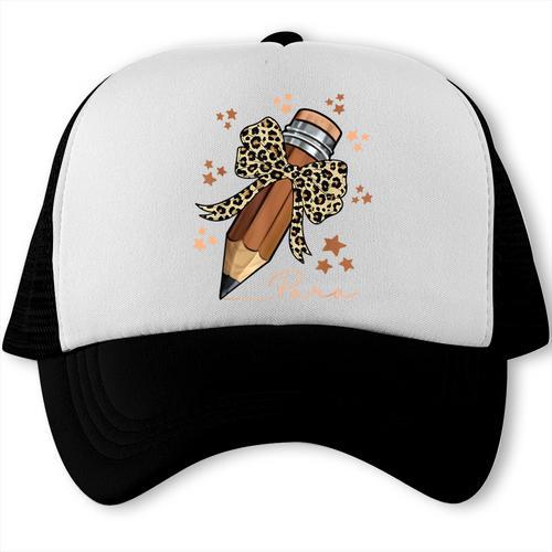 Melanin Pencil Leopard Bow Para Back To School Trucker Cap - Savourry