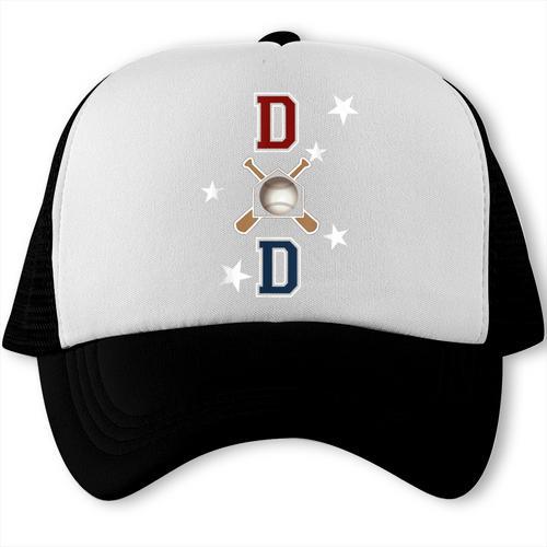 Patriotic Baseball Dad Father's Day Red Blue Star Trucker Cap - Sportilla