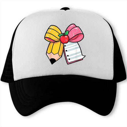 Pencil Coquette Bow Happy First Day Of School Back To School Trucker Cap - Savourry