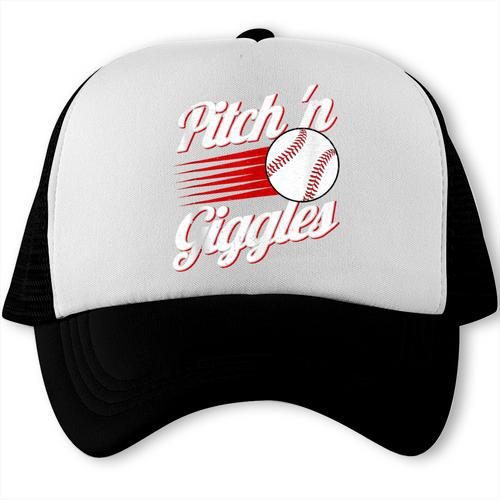Pitch 'n Giggles Baseball Player Women Baseball Mom Trucker Cap - Sportilla