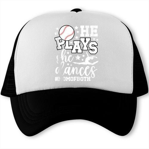 He Plays She Dances Mom Of Both Dancing And Baseball Mom Trucker Cap - Sportilla