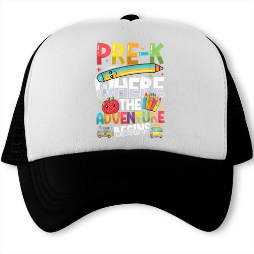 Pre-K Where The Adventure Begins First Day & Back To School Trucker Cap - Savourry