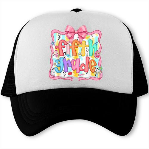 Preppy Back To School Fifth Grade Coquette Bow Women Girl Trucker Cap - Savourry