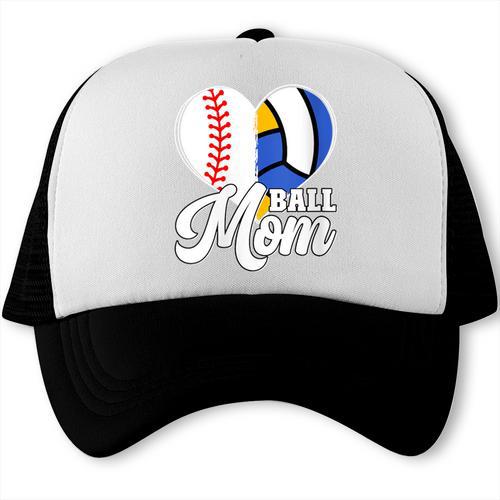 Proud Ball Mom Volleyball Baseball Mom Heart Trucker Cap - Sportilla