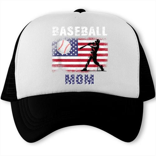 Proud Baseball MOM USA American Flag Family Game Day Trucker Cap - Sportilla