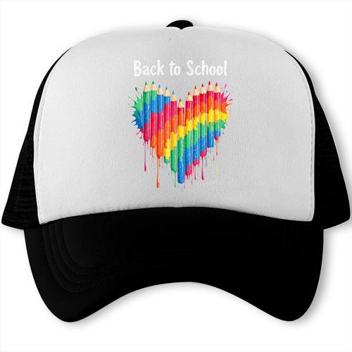 Rainbow Pencil Heart Back To School Creative Trucker Cap - Savourry