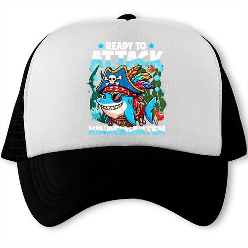Ready To Attack Kindergarten Pirate Shark Back To School Trucker Cap - Savourry
