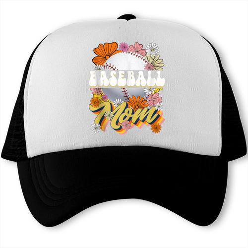 Retro Groovy Baseball Mom Family Matching Women Trucker Cap - Sportilla