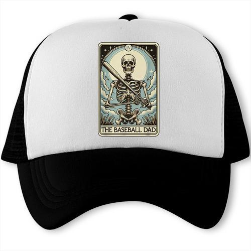 Retro Skeleton Baseball Dad Tarot Card Halloween Sport Lover Trucker Cap - Sportilla