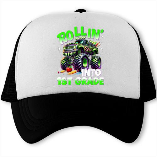 Rollin' Into 1st Grade Monster Truck Back To School Boys Trucker Cap - Savourry