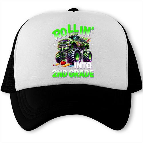 Rollin' Into 2nd Grade Monster Truck Back To School Boys Trucker Cap - Savourry