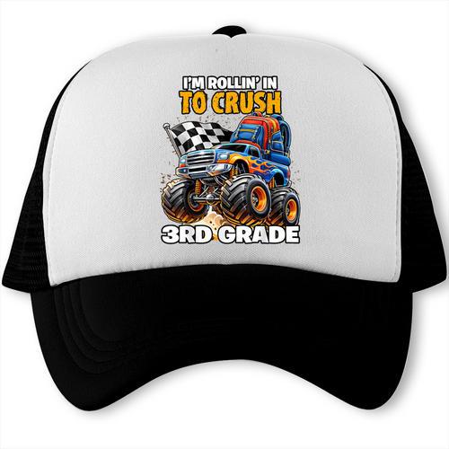 Rollin Crush Monster Truck Back To School 3rd Grade Boys Trucker Cap - Savourry