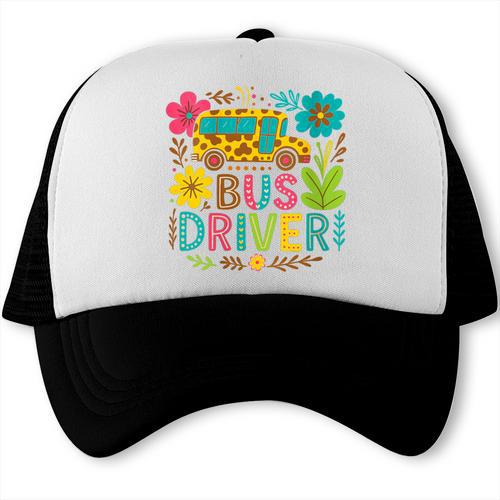 School Bus Driver Boho Floral Leopard Back To School Womens Trucker Cap - Savourry