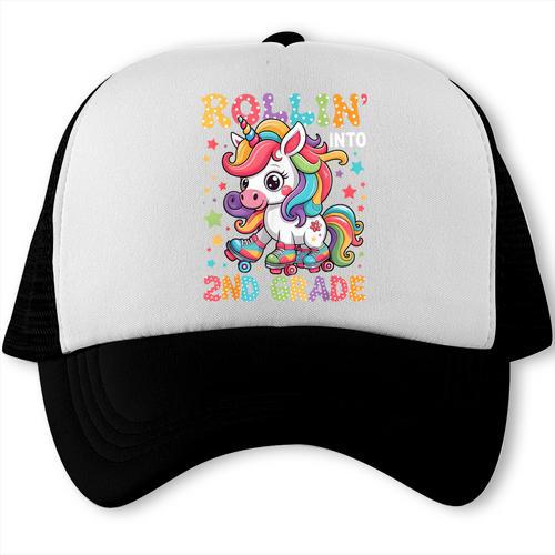 Second Grade Back To School First Day Girls Rollin Unicorn Trucker Cap - Savourry