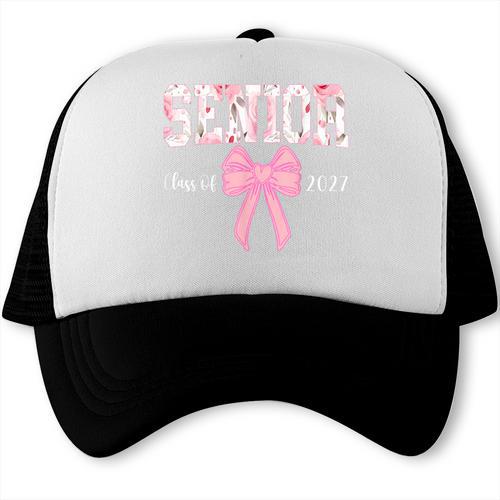 Senior 2027 Floral Pink Bow Back To School Class Of 2027 Trucker Cap - Savourry