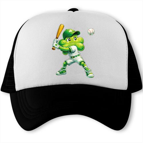 Shamrock Playing Baseball St Patricks Day Men Boys Kid Trucker Cap - Sportilla