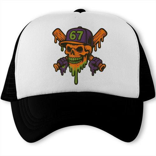 Six Seven 6 7 Baseball Skull Drip Halloween Horror Sports Trucker Cap - Sportilla