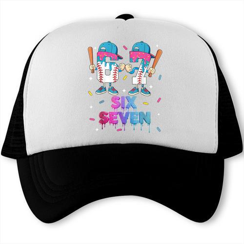 Six Seven Baseball Ice Cream Drip 6 7 Meme Gen Alpha Slang Trucker Cap - Sportilla