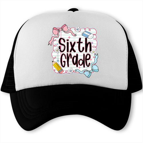 Sixth Grade Back To School For Girls Pink Notebook Trucker Cap - Savourry