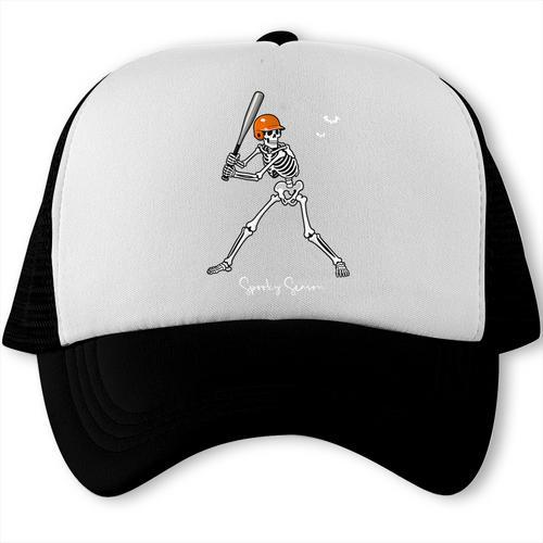 Spooky Season Skeleton Baseball Player Halloween Batter Trucker Cap - Sportilla