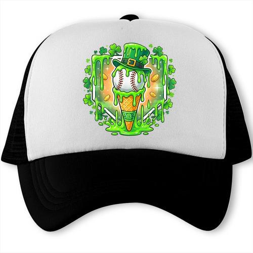 St Patrick Day Baseball Drip Ice Cream Baseball Home Plate Trucker Cap - Sportilla