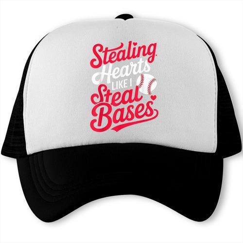 Stealing Hearts Like I Steal Bases Cute Baseball Boys Trucker Cap - Sportilla