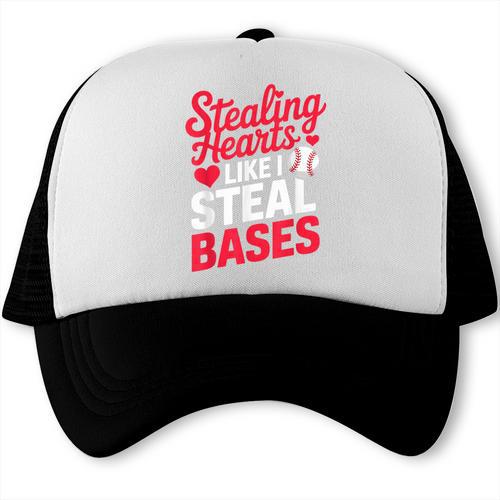 Stealing Hearts Like I Steal Bases Cute Baseball Valentine Trucker Cap - Sportilla