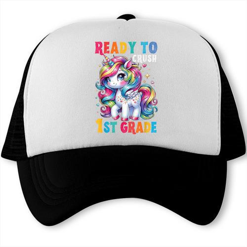 Student Unicorn Ready Back To School Crush 1st Grade Girls Trucker Cap - Savourry