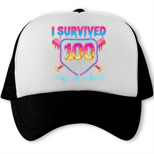 I Survived 100 Days Of School Baseball 100th Day Kids Girls Trucker Cap - Sportilla