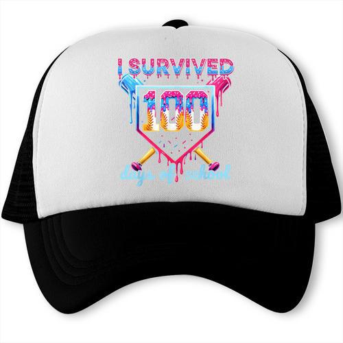 I Survived 100 Days Of School Baseball Boys Students Trucker Cap - Sportilla