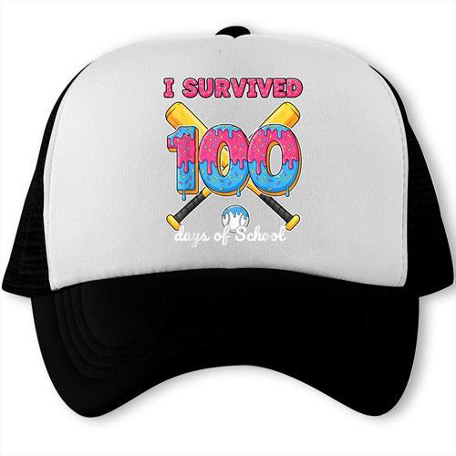 I Survived 100 Days Of School Baseball Cream Drip Boys Trucker Cap - Sportilla