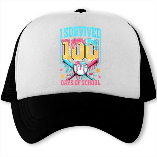 I Survived 100 Days Of School Baseball Drip Students Teacher Trucker Cap - Sportilla