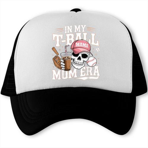 In My T-Ball Mom Era Baseball Mom Skull Coffee Vintage Trucker Cap - Sportilla