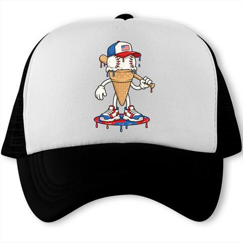 USA Patriotic Baseball Ice Cream Cone Freedom Trucker Cap - Sportilla