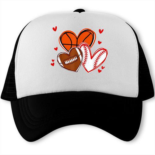 Valentines Baseball Basketball Football Heart Boy Men Trucker Cap - Sportilla