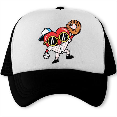 Valentines Day Baseball Heart Gloves Cute Boys Kid Youth Men Trucker Cap - Sportilla