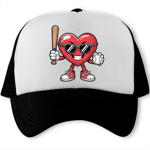 Valentines Day Heart Playing Baseball Boys Men Kids Girls Trucker Cap - Sportilla