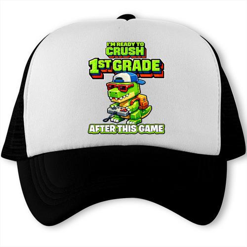 Video Game T Rex Dinosaur 1st Grade Back To School Boy Trucker Cap - Savourry