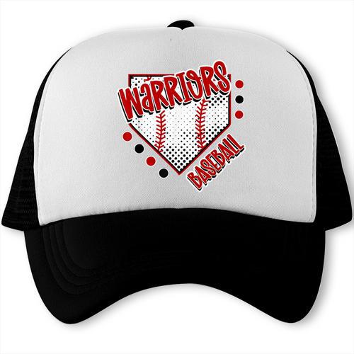 Warriors Home Plate Baseball Sports Baseball Mom Trucker Cap - Sportilla