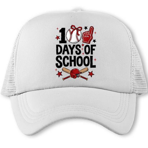 100 Days Of School Coquette Bow Baseball 100th Day Girl Kid Trucker Cap - Sportilla