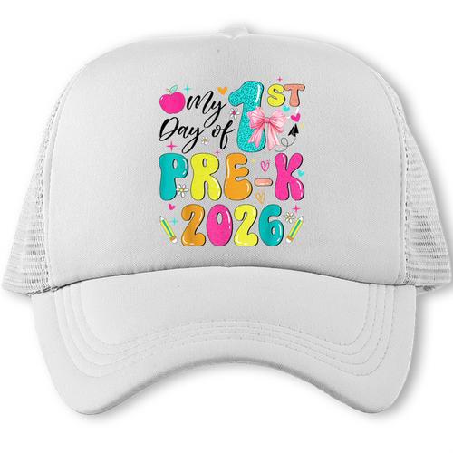 My 1st Day Of Pre-K 2026 Back To School Bow PreK Kids Girls Trucker Cap - Savourry