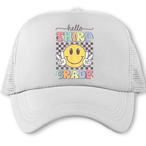 3rd Grade Team Back To School Hello Third Grade Smile Face Trucker Cap - Savourry