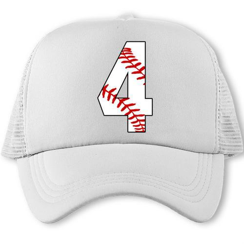 4 Laces 4th Birthday Boy Four Years Baseball Mom T-Shirt Trucker Cap - Sportilla