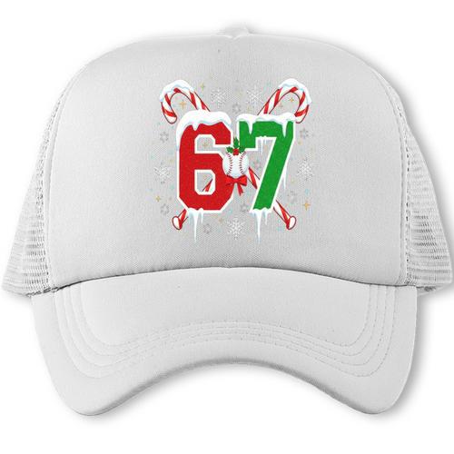 67 Baseball Christmas Candy Cane Snowflake Holiday Sports Trucker Cap - Sportilla